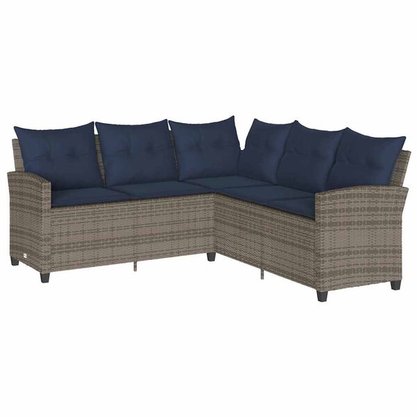 vidaXL Couch Sofa Grey PE Rattan, Powder-Coated Steel, Polyester Large