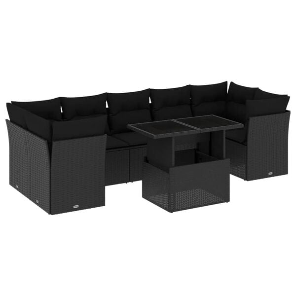 vidaXL Garden Sofa Set Black PE rattan, powder-coated steel, tempered glass