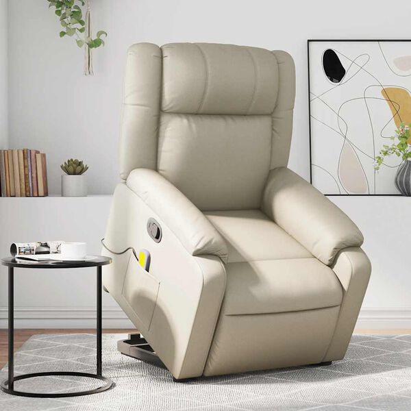 vidaXL Stand Up Massage Recliner Chair Cream Faux leather, metal, plywood