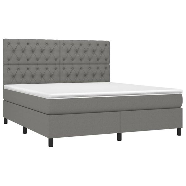 vidaXL Box Spring Bed Dark Grey 100% polyester, plywood, engineered wood