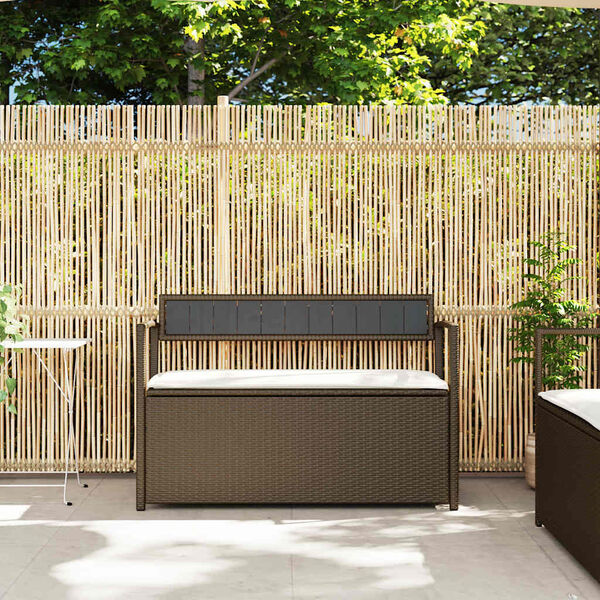 vidaXL Garden Storage Bench with Cushion Brown Poly Rattan