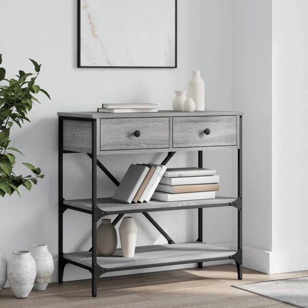 vidaXL Console Table Gray sonoma Engineered wood, metal Console Table