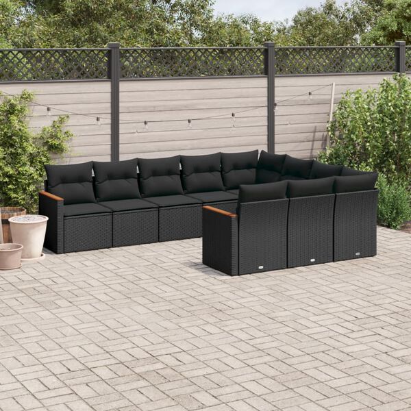 vidaXL Garden Sofa Set Black PE rattan, powder-coated steel Large