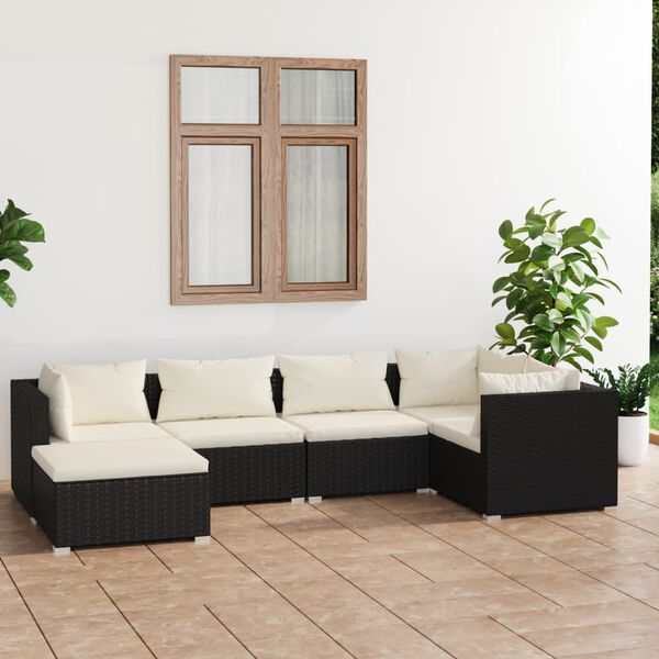 vidaXL 6 Piece Patio Lounge Set with Cushions Poly Rattan Black