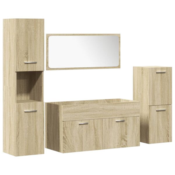 vidaXL Bathroom Furniture Set Sonoma oak Engineered wood, glass Large