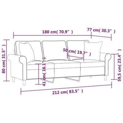 vidaXL 3-Seater Sofa with Pillows&Cushions Light Gray 70.9" Fabric