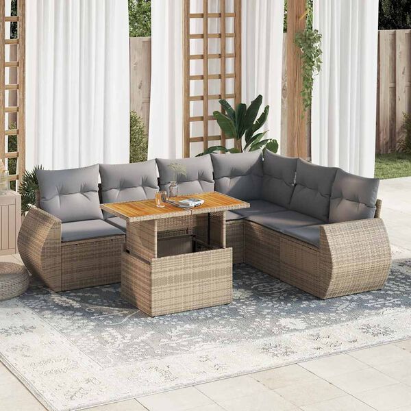 vidaXL Garden Sofa Set Beige Poly Rattan Large Adjustable Armrests