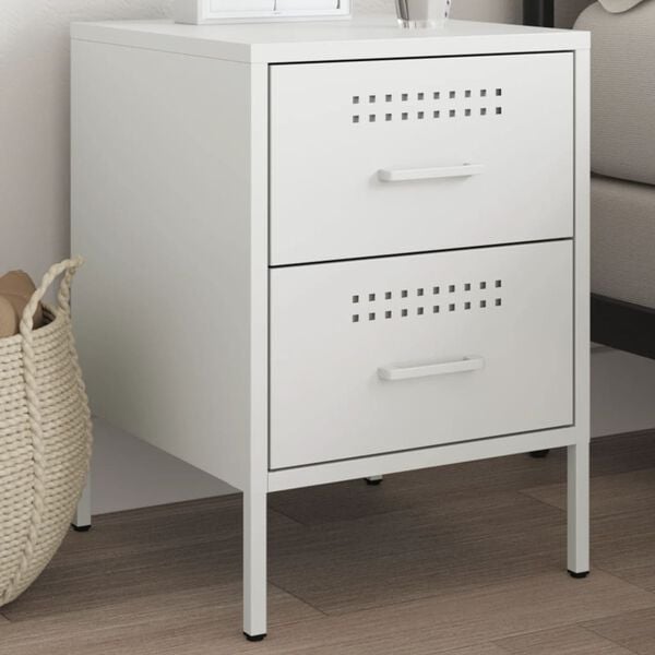 vidaXL Bedside Cabinet White Steel Medium Bedside Cabinet Rectangular