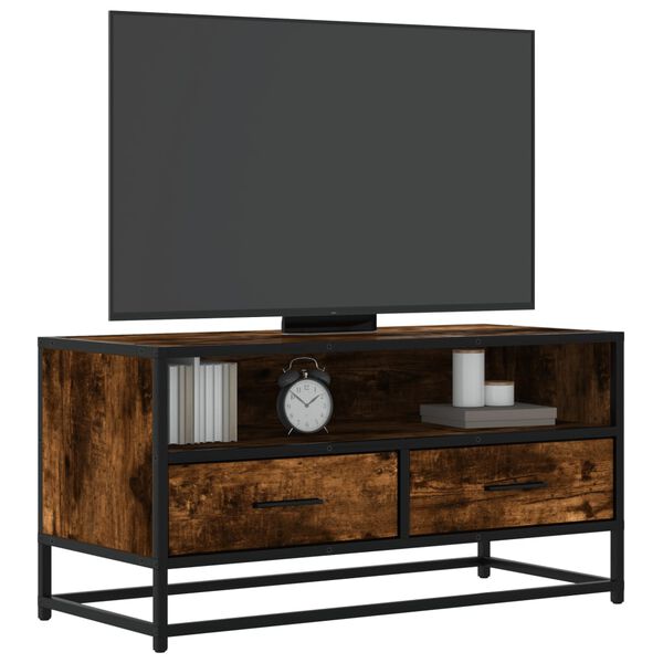 vidaXL TV Cabinet Smoked Oak Engineered Wood, Metal TV Cabinet