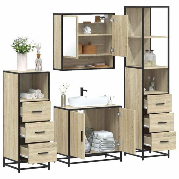 vidaXL Bathroom Furniture Set Sonoma oak Engineered wood, metal