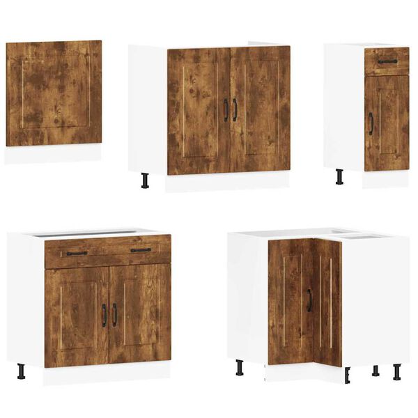 vidaXL Kitchen Cabinet Set Smoked Oak Engineered Wood and Glass