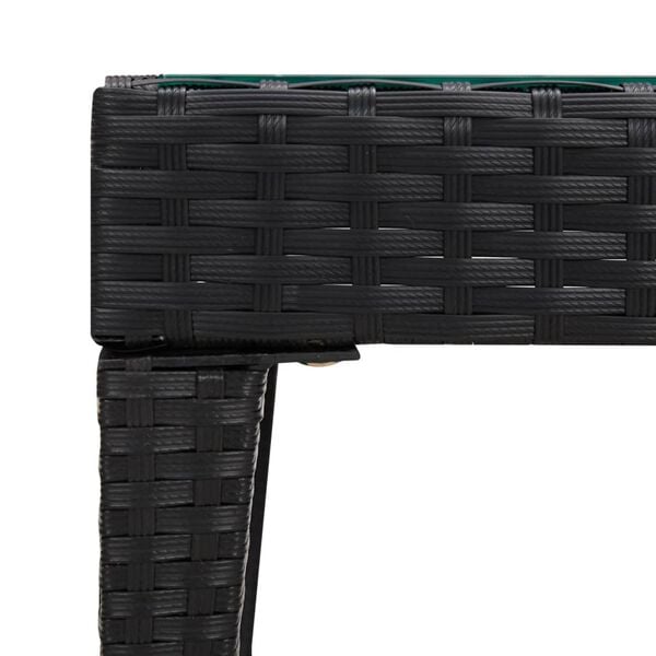 vidaXL Side Table Black PE rattan, powder-coated steel, tempered glass