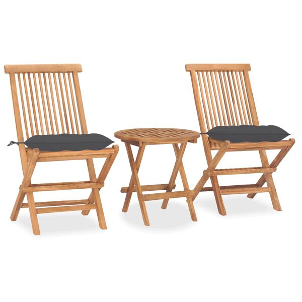 vidaXL Outdoor Dining Set Teak 3 Piece Set Foldable Round Traditional