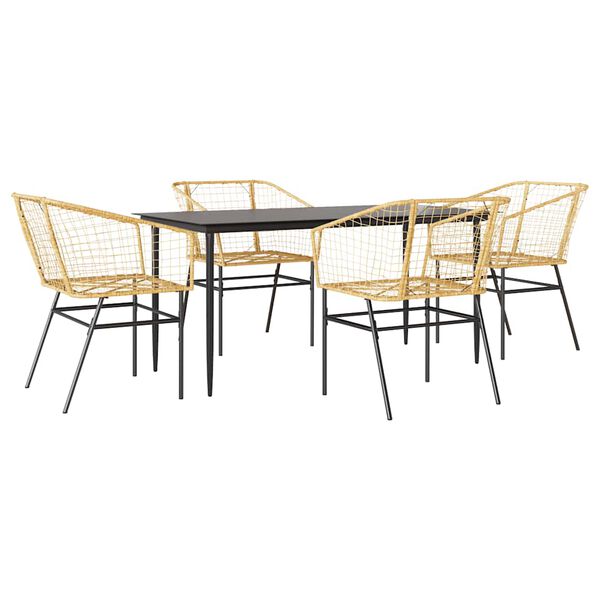vidaXL 5 Piece Patio Dining Set Brown Poly Rattan Glass
