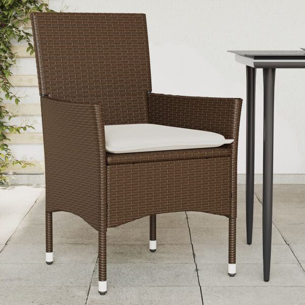 vidaXL Patio Chairs with Cushions 2 pcs Brown Poly Rattan