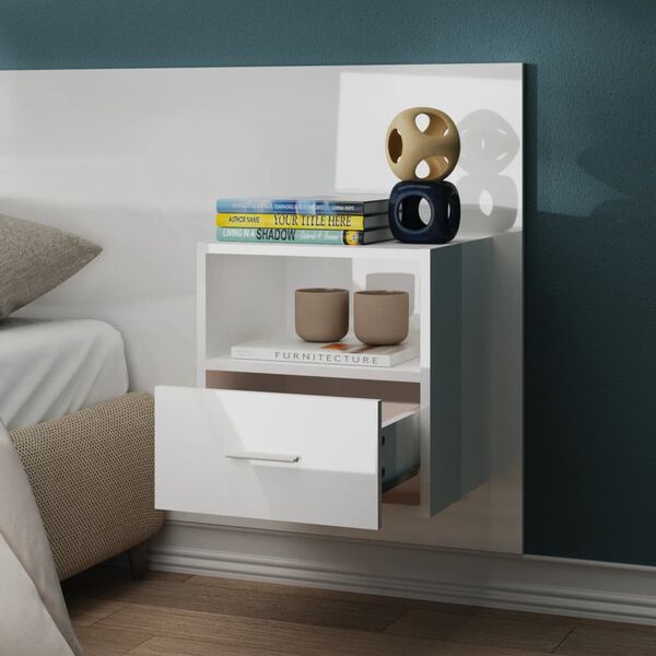 vidaXL Wall-mounted Bedside Cabinet High gloss white Engineered wood
