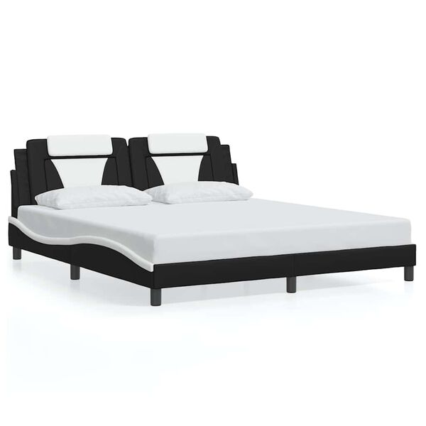 vidaXL Bed Frame "Viana" without Mattress Black and White 72"x83.9"Faux Leather