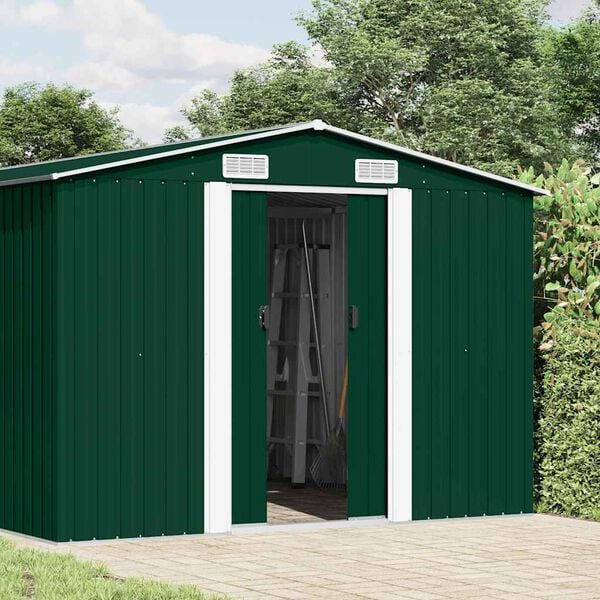 vidaXL Garden Shed Green Galvanized Steel Large Garden Shed