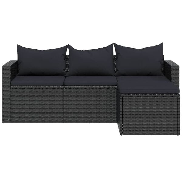 vidaXL Patio Lounge Set 3 Piece Set Black PE rattan Large