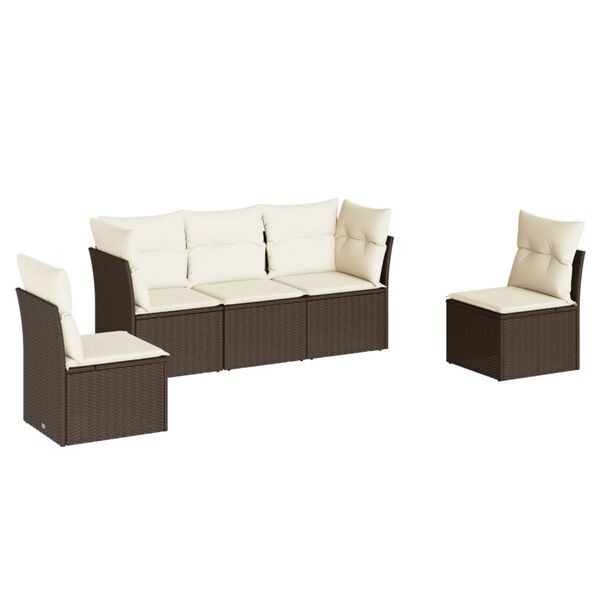 vidaXL Garden Sofa Set Brown and Cream White Poly Rattan 5 Piece Set
