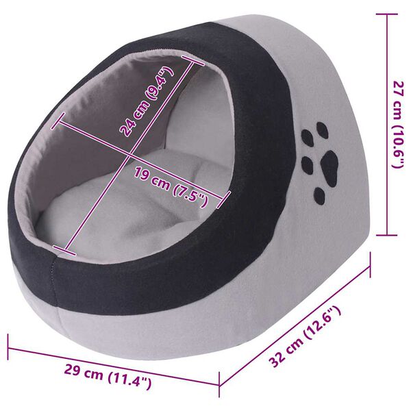 vidaXL Cat Bed Grey and Black Polyester Fleece Medium Portable Cat Bed