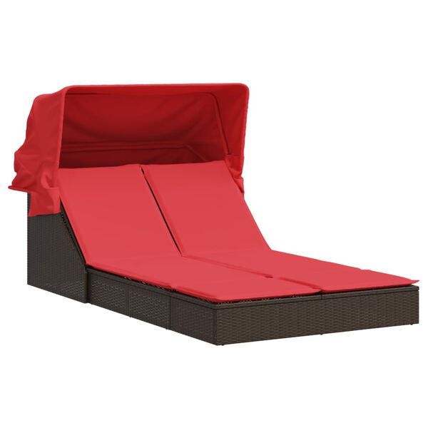 vidaXL Patio Double Sun Lounger Brown PE rattan Double