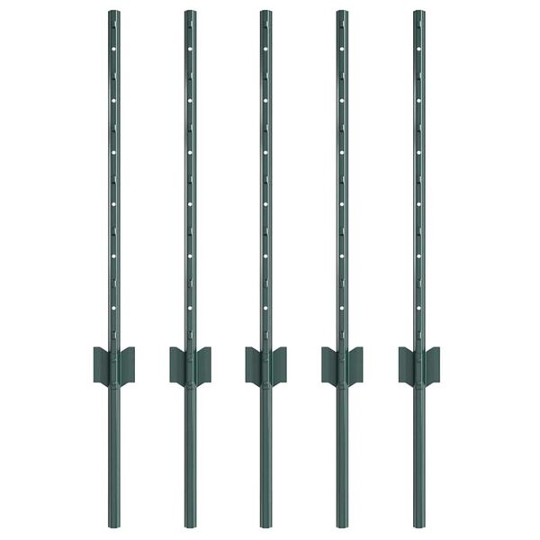 vidaXL Fence Post 5 pcs Green 39.37 in Steel