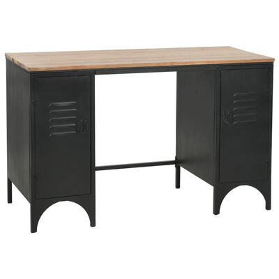 vidaXL Double Pedestal Desk Solid Firwood and Steel 47.2"x19.7"x29.9"