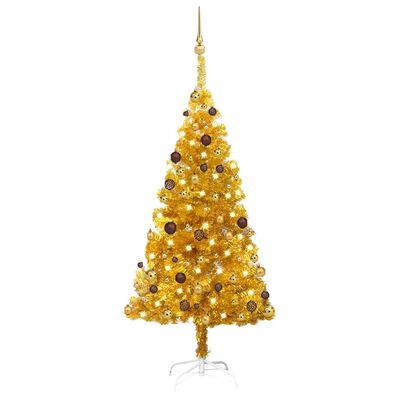 vidaXL Artificial Christmas Tree with LEDs&Ball Set Gold 59.1" PET
