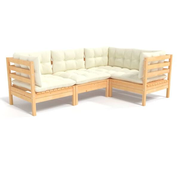 vidaXL Garden Lounge Set Cream cushions with natural pinewood