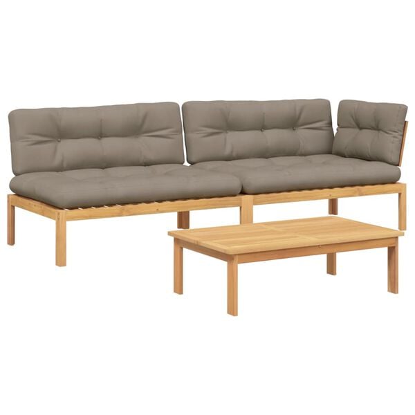 vidaXL Pallet Sofa Set Taupe Solid Acacia wood