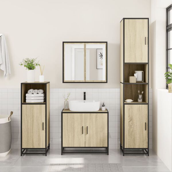 vidaXL Bathroom Cabinet Sonoma oak Engineered Wood Tall Bathroom Cabinet