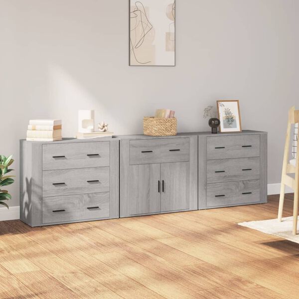 vidaXL Sideboards 3 pcs Gray Sonoma Engineered Wood