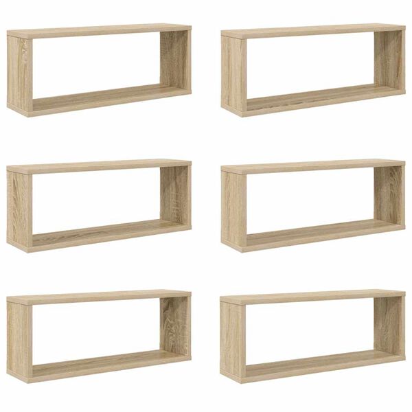 vidaXL Wall Shelf Set of 6 Sonoma oak Engineered wood 23.6x5.9x9.1 in