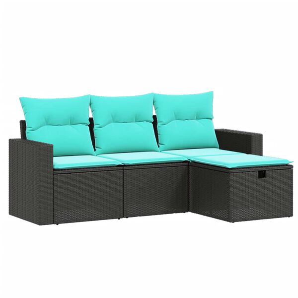 vidaXL Garden Sofa Set Black Poly Rattan, Steel Medium Modular