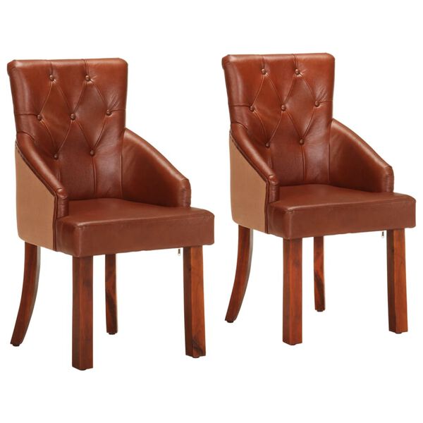vidaXL Chair Set of 2 Brown Goat Leather Medium Dining Chair