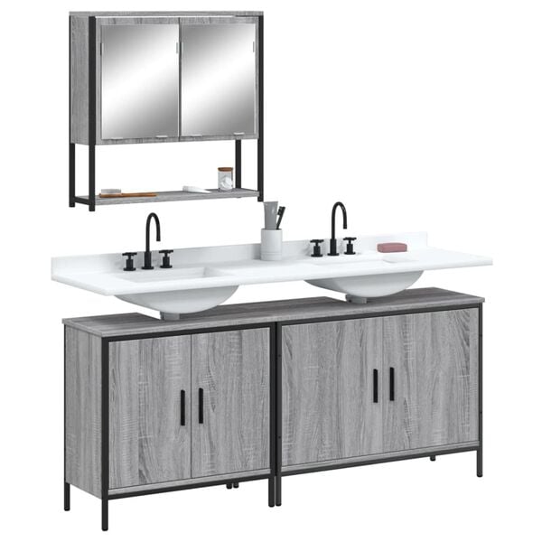 vidaXL Bathroom Furniture Set Grey sonoma Engineered wood Medium