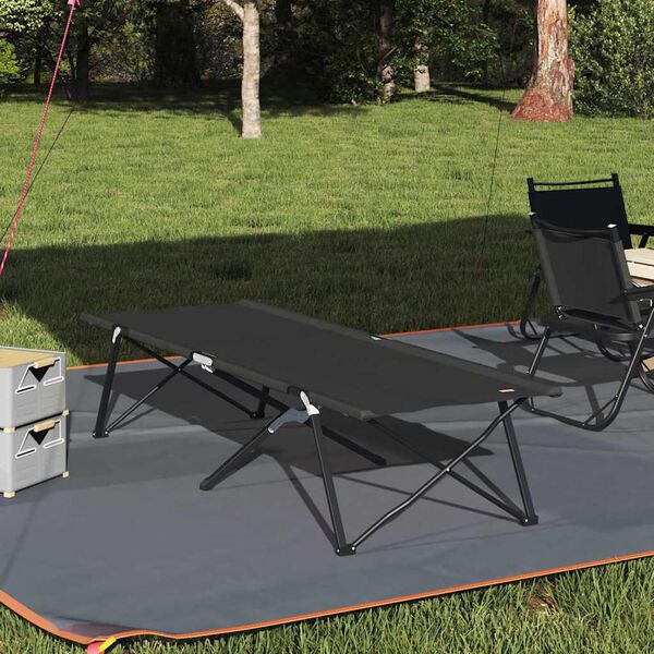 vidaXL Folding Camping Bed Folding Black 81.10 x 29.92 x 29.13 in