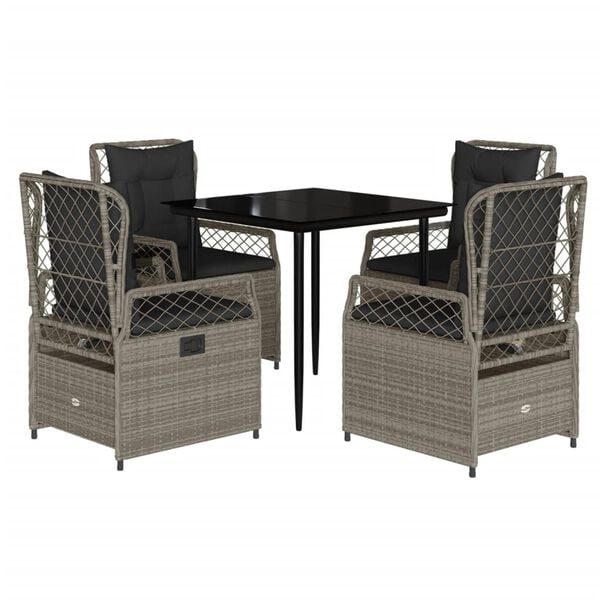 vidaXL Patio Dining Set Set of 4 Light Grey, Black, Dark Gray