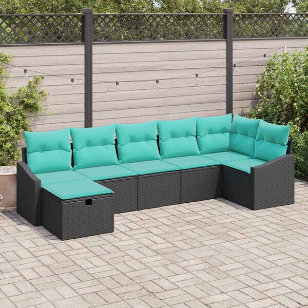 vidaXL Garden Sofa Set with Cushion 7 pcs Black Poly rattan