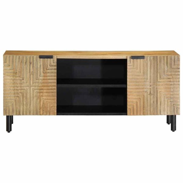 vidaXL TV Cabinet Brown Solid Mango Wood, Metal, Engineered Wood Medium