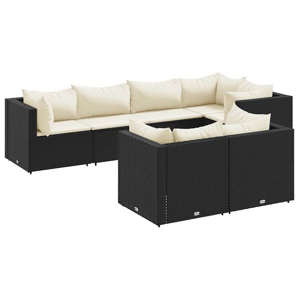 vidaXL 7 Piece Patio Lounge Set with Cushions Black Poly Rattan