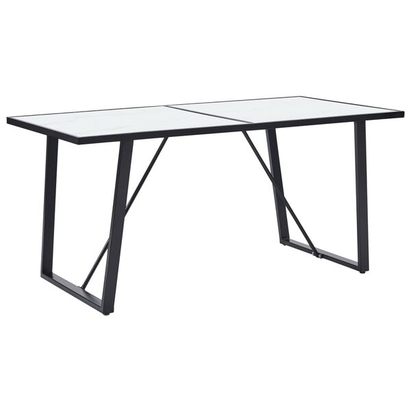 vidaXL Dining Table White with marble pattern, Black frame