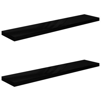vidaXL Floating Wall Shelves 2 pcs High Gloss Black 47.2"x9.3"x1.5" MDF