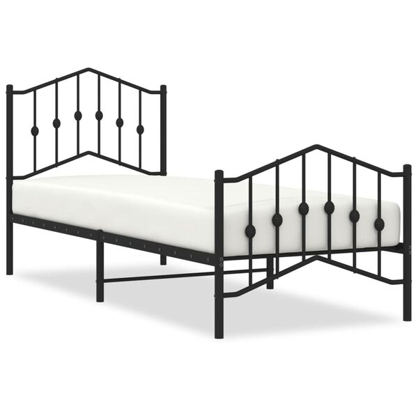 vidaXL Bed Frame Black Powder-Coated Steel Twin Bed Frame Rectangular