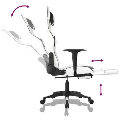 vidaXL Gaming Chair with Footrest White and Black Faux Leather