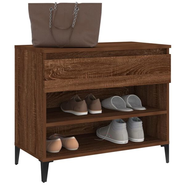 vidaXL Shoe Cabinet Brown Oak Engineered Wood, Metal 27.6 x 14.2 x 23.6 in