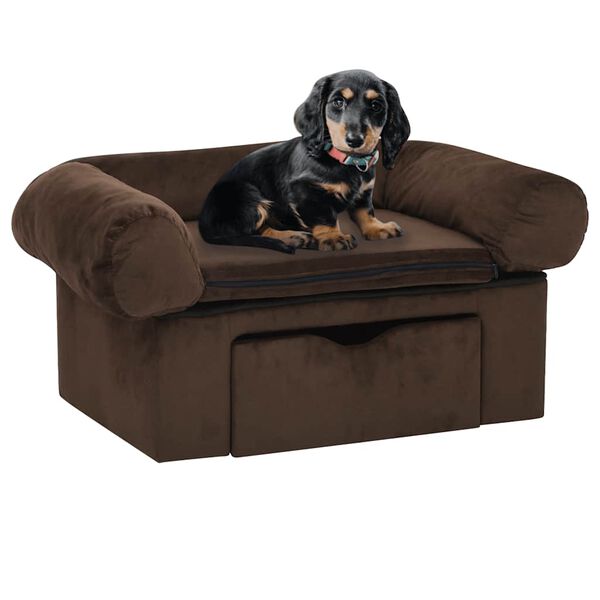 vidaXL Dog Sofa Brown Plush, solid pinewood, foam 29.5 x 19.7 x 15.0 in