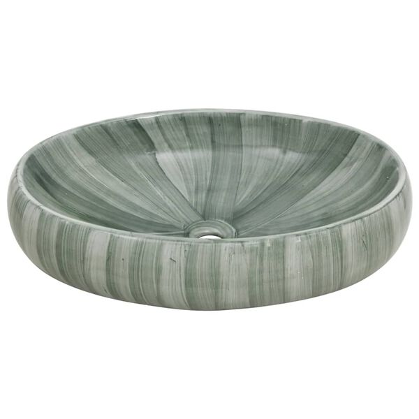 vidaXL Countertop Basin Green Oval 23.2x15.7x5.9" Ceramic