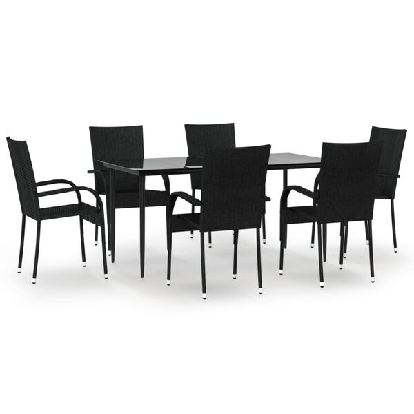 vidaXL Garden Dining Set Black PE rattan Medium Stackable